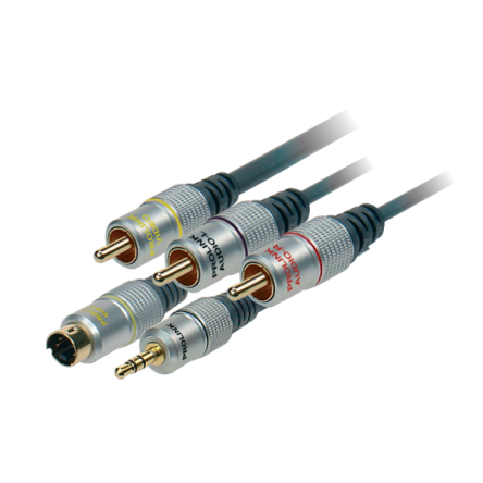 Przewód połączeniowy;wtyk 3xRCA-wtyk SVHS4p,wtyk 3,5mm stereo;TCV 5510